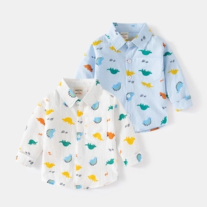 Chemise à Manches Longues en Coton Imprimé Dinosaure pour Garçons Haut Décontracté à Boutons pour Enfants Printemps Automne