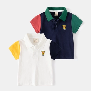 Boys Kids Color Block Short Sleeve Polo Shirt Cotton Embroidered Lion Casual Turn-down Collar Top Summer Apparel