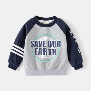 Boys' raglan sleeve sweatshirt featuring Save Our Earth print in grey and navy blue