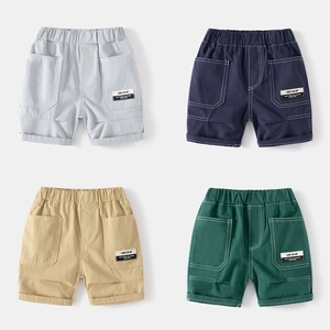 Boys Cargo Shorts Summer Cotton Casual Kids Mid Length Pants Elastic Waist Shorts With Large Pockets Woven Label Boys Clothing