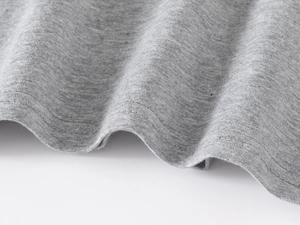 Detailed close-up of double-needle stitching on gray knit polo shirt for boys