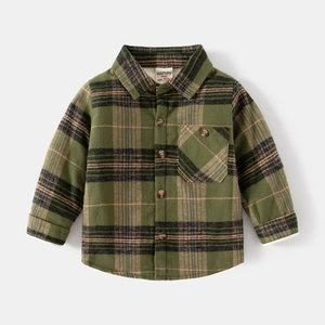 Chemise en flanelle à carreaux verts pour garçons avec doublure polaire et boutons en bois