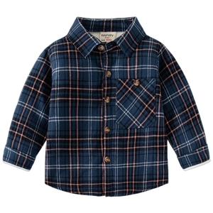 Chemise à carreaux doublée polaire pour enfant avec boutons en bois et manches longues