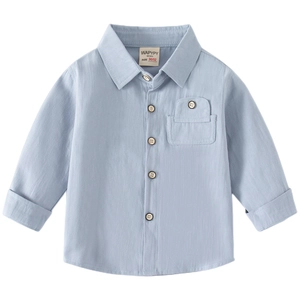 Classic light blue long sleeve button-up shirt for boys with front chest pocket