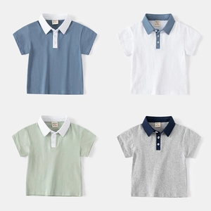 Kids Boys Short Sleeve Polo Shirt Cotton Blend Contrast Collar Solid Color Summer Casual Top For Toddler Children