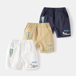 Short Décontracté en Coton d'Été pour Garçons Taille Élastique Crocodile Dessin Animé Imprimé Style Coréen Respirant