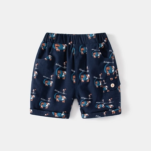 Boys navy blue shorts with colorful elephant print and elastic waist for summer wear