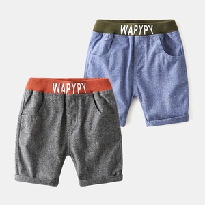 Boys Casual Cotton Blend Shorts Summer Elastic Waist Letter Print Kids Fashion Leisure Fifth Pants Children Bottoms