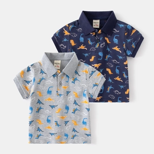 Kids Boys Short Sleeve Polo Shirt Summer Dinosaur Full Print Cotton Blend Lapel Top Cartoon Casual Fashion T-Shirt