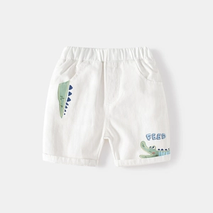 Short blanc en coton pour garçon avec imprimé dinosaure et broderie FEED