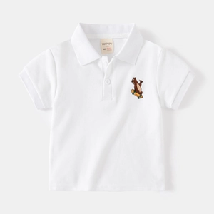 Polo blanc en coton pour garçon avec broderie colorée d'un ours faisant du skate