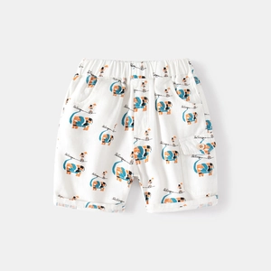Kids white cotton shorts with colorful elephant print and elastic waist for boys