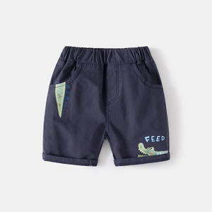 Short pour garçon bleu marine en coton avec imprimé crocodile et taille élastique