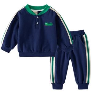 Kids navy blue tracksuit set with crocodile embroidery and green stripe accents