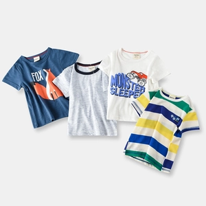 T-Shirt à Manches Courtes en Coton Slub pour Garçons Cartoon Renard Monster Truck Excavatrice Imprimé Col Rond Bébé Top