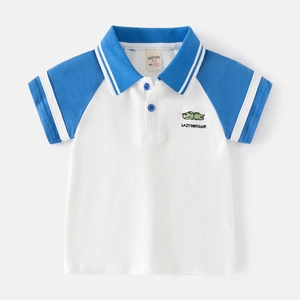 Polo en coton pour garçon avec manches raglan contrastées et broderie dinosaure