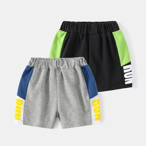 Short de Sport en Coton pour Garçons Couleur Contrastée Impression Lettre Run Enfants Short de Plage Été Décontracté Élastique