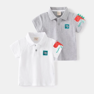 Boys Casual Short Sleeve Cotton Printed Polo Shirt With Cartoon Dinosaur Pattern Roar Patch Kids Summer Breathable Polo Top