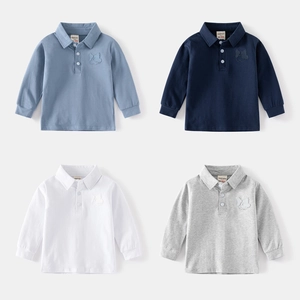 Toddler Boys Casual Cotton Blend Polo Shirt Long Sleeve Solid Color Lapel Top For Spring Autumn Kids Clothes