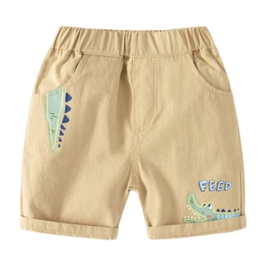 Short pour enfant en coton kaki avec taille élastique et imprimé crocodile sur plat