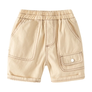 Classic beige boys' casual shorts with elastic waist and contrast stitching detail