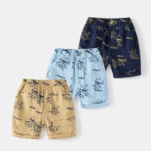 Short d'Été en Mélange de Coton pour Garçons Décontracté Impression Robot Dessin Animé Taille Élastique Style Coréen Enfants Respirant