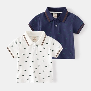 Boys Cartoon Dinosaur Print Polo Shirt Cotton Blend Short Sleeve Summer Casual Toddler Kids Turn-down Collar Printed Top