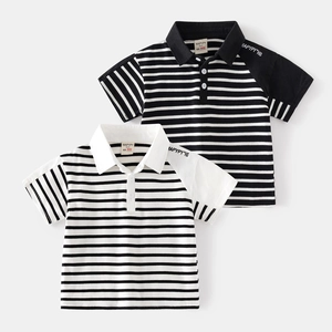 Toddler Boys Casual Striped Polo Shirt Short Sleeve Cotton Blend Breathable Top Korean Style Fashion Summer Kids Clothing