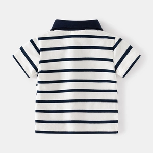 Polo a maniche corte a righe per bambini con colletto a costine blu navy