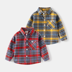 Chemise à Carreaux Manches Longues pour Garçons 100% Coton Haut Décontracté à Boutons pour Enfants Automne Style Coréen