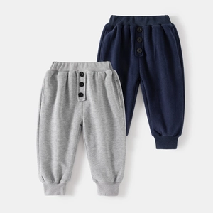 Jungen Koreanischer Stil Baumwollmischung Sporthosen Herbst Casual Einfarbige Hosen Mit Drei Knöpfen Gerippte Bündchen Kinder