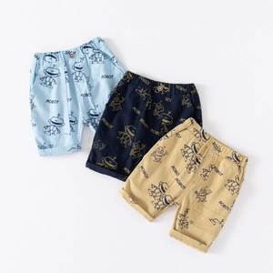 Shorts en coton pour enfants avec imprimé robot en bleu clair, marine et kaki