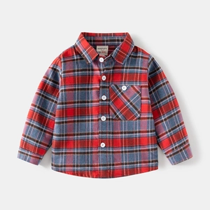 Chemise classique à carreaux rouges et bleus à manches longues pour garçon avec poche