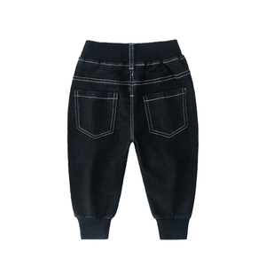 Kids black jogger jeans with contrast white stitching and elastic waist for boys