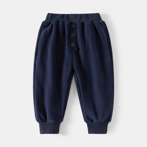 Dunkelblaue Strickhose für Jungen mit elastischem Bund und dekorativer Knopfleiste