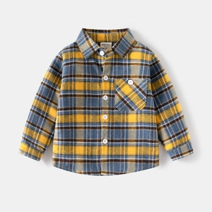 Chemise classique à carreaux jaune et bleu pour garçon avec manches longues et boutons