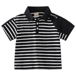 Classic black and white striped kids polo shirt with stylish contrast collar and buttons