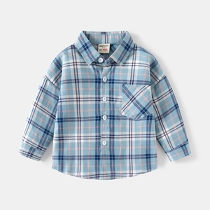 Kids Boys Plaid Shirt Long Sleeve Cotton Button Down Casual Collared Top Korean Style Blue White Checkered Shirt For Toddlers