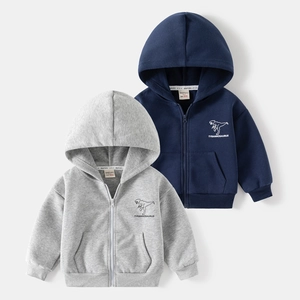 Veste à Capuche à Fermeture Éclair Imprimé Dinosaure pour Garçons Mélange de Coton Décontracté Manches Longues Automne