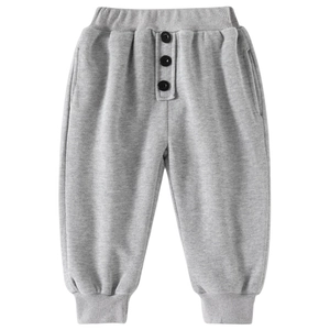 Graue Strickhose für Jungen mit Drei-Knopf-Gummibund und elastischen Beinabschlüssen