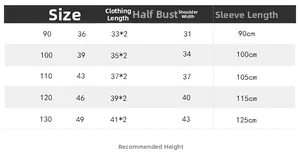 Size chart for boys' sweatshirt showing lengths and heights from 90 to 130 cm