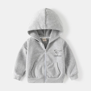 Sweat à capuche zippé gris pour enfant avec imprimé dinosaure en maille de coton doux
