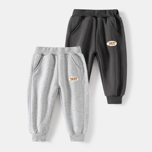 Pantalon de Jogging Doublé Polaire pour Garçons Enfants Automne Hiver Épais Sport Décontracté en Mélange de Coton Avec Écusson 1977