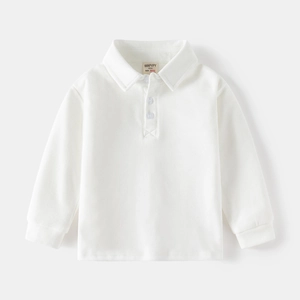 White long-sleeve kids POLO shirt in soft knit cotton with classic collar design