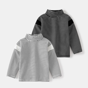 Kids Boys Striped Long Sleeve T-Shirt Mock Neck Base Layer Top Polyester Warm Pullover Soft Casual Fall Winter Clothing