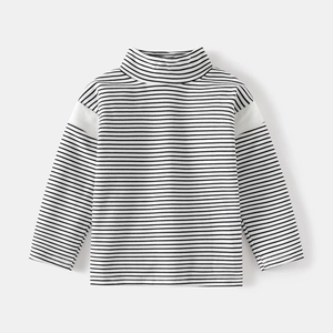 Classic black and white striped long sleeve turtleneck kids T-shirt in soft thermal fabric