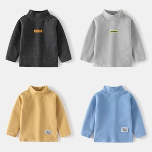 Unisex Kids Striped High Neck T-Shirt Korean Style Warm Polyester Long Sleeve Base Layer Top For Boys Girls Casual Daily Wear