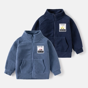 Veste en Polaire pour Garçons Chaude Épaissie avec Fermeture Éclair et Motif de Véhicule de Construction Dessin Animé