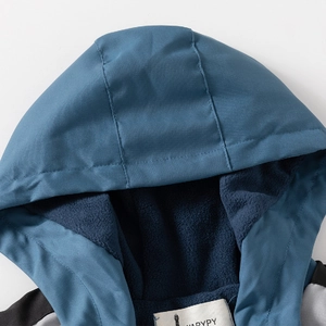Navy blue boys hooded jacket with warm fleece lining and high-quality zipper detail