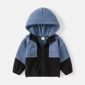 Kids color-block polar fleece hoodie with full zipper in blue and black design